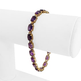 14k Yellow Gold and Oval Cut Amethyst Ladies Bracelet 7"