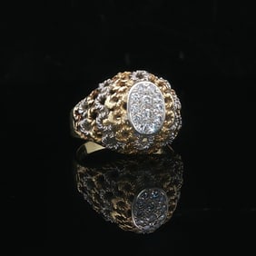 18k Two Tone Gold and Diamond Ladies Vintage Fancy Ring Size 7.5