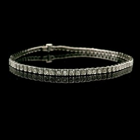 18k White Gold and Diamond Vintage Link Bracelet 7.25"