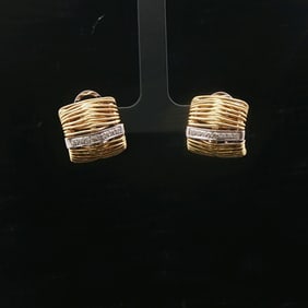 18k Yellow and White Gold Heavy Diamond Huggie Earrings