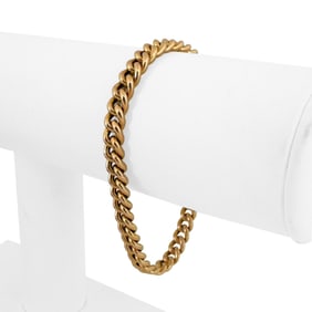 18k Yellow Gold Solid Vintage Ladies Curb Link Bracelet 7"