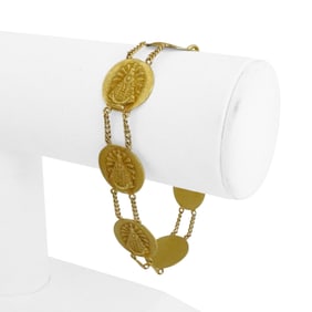 18k Yellow Gold Vintage Our Lady of Aparecida Medallion Bracelet 7.25"