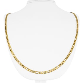18k Yellow Gold Solid Vintage Figaro Link Chain Necklace Italy 27"