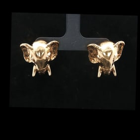 18k Yellow Gold Solid Heavy Elephant Huggie Earrings