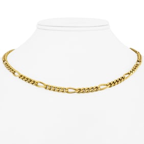 18k Yellow Gold Solid Vintage Figaro Link Chain Necklace Italy 16"