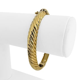 18k Yellow Gold Solid Heavy Ribbed Spiral Bangle Bracelet 6.75"
