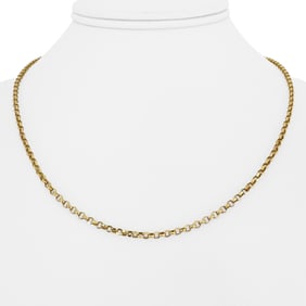 18k Yellow Gold Thin Light Rolo Link Chain Necklace Italy 17.5"
