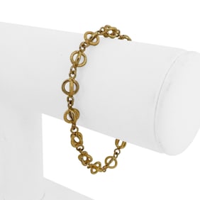 18k Yellow Gold Hollow Light Fancy Circle Link Bracelet Italy 6.5"