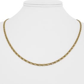 18k Yellow Gold Hollow Light Fancy Curb Link Necklace Italy 19.5"