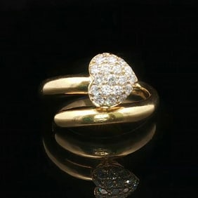 18k Yellow Gold and 0.33cttw Diamond Bypass Heart Ring Size 5.5