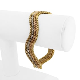 18k Yellow White and Rose Gold Four Strand Popcorn Bracelet Italy 7.5"