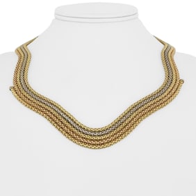 18k Yellow White and Rose Gold Multi Strand Popcorn Necklace Italy 18"