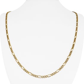 19k Portuguese Yellow Gold Solid Figaro Link Chain Necklace 24"