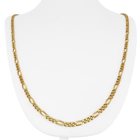 19k Portuguese Yellow Gold Solid Figaro Link Chain Necklace 26"