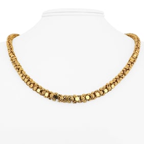 19k Portuguese Yellow Gold Heavy Vintage Beaded Fancy Link Necklace 19.5"