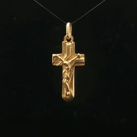 19k Portuguese Yellow Gold Vintage Cross Crucifix Pendant 1.75"