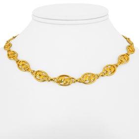 24k Pure Yellow Gold Solid Heavy Fancy Dolphin Link Necklace 15"