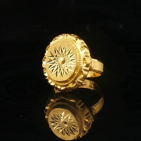 24k Pure Yellow Gold Ladies Diamond Cut Fancy Ring Size 4.5