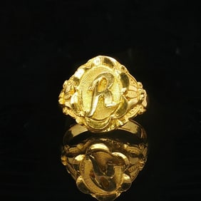 24k Pure Yellow Gold Solid Fancy R Ring Size 6.5