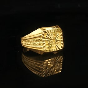 24k Pure Yellow Gold Solid Fancy Diamond Cut Ring Size 7.5