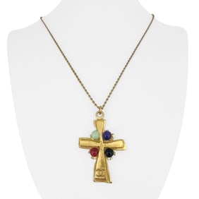 Chanel Vintage Gold Plated Long Cross Pendant Necklace 30"