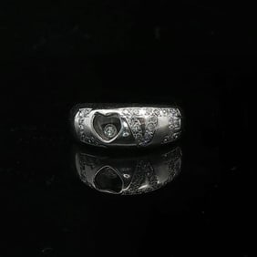 Chopard 18k White Gold and Floating Diamond Happy Love Ring Size 9