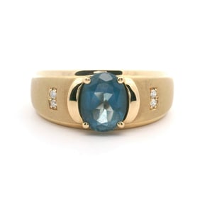 Cirari 14k Yellow Gold Blue Topaz and Diamond Men's Ring Size 11