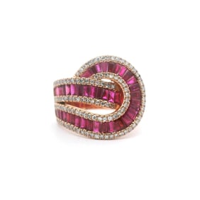 EFFY 14k Rose Gold Ruby and Diamond Ladies Swirl Ring Size 7