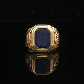 Tiffany & Co. 1923 Antique 18k Yellow Gold Lapis Lazuli Class Ring Size 2.5