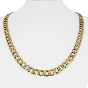 10k Yellow Gold Hollow Light Curb Link Chain Necklace Italy 22"