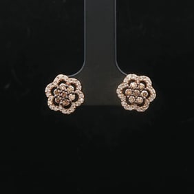 10k Yellow Gold Chocolate and White Diamond Stud Earrings