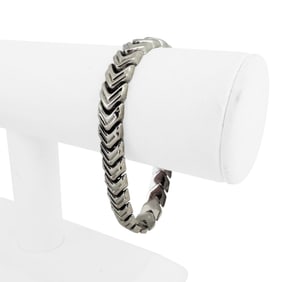 14k White Gold Ladies Ribbed Chevron Link Bracelet 7"