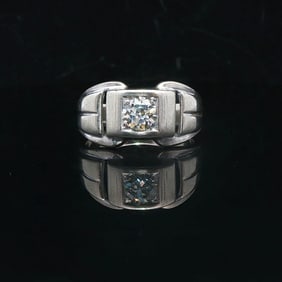 14k White Gold and 0.65ct Diamond Men's Buckle Ring Size 12