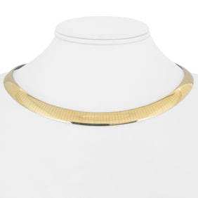 14k Yellow and White Gold Reversible Heavy Omega Necklace Italy 16"