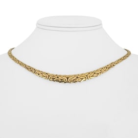 14k Yellow Gold Ladies Graduated Byzantine Link Necklace Italy 17"