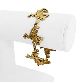 14k Yellow Gold Solid Diamond Cut Frog Link Bracelet 7"