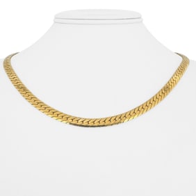 14k Yellow Gold Solid Thick Herringbone Link Necklace Italy 18"
