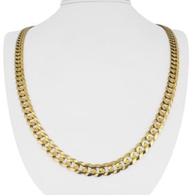 14k Yellow Gold Solid Flat Curb Link Chain Necklace Italy 24"