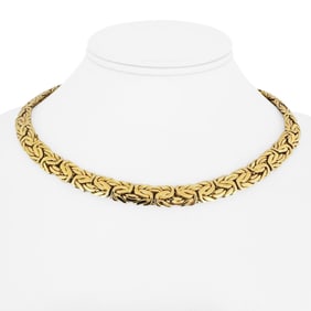14k Yellow Gold Heavy Thick Byzantine Link Necklace Israel 16.5"