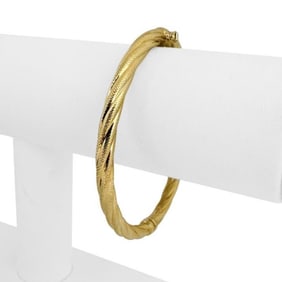 14k Yellow Gold Ladies Textured Twisted Spiral Bangle Bracelet Italy 7"