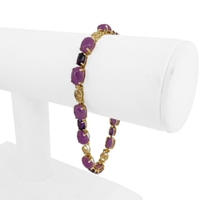 14k Yellow Gold Lavender Jade and Amethyst Asian Link Bracelet 7.25"