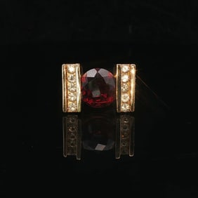 14k Yellow Gold Red Garnet and White Topaz Heavy Solid Ring Size 7.5