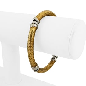 18k Two Tone Gold Satin Finish Flex Link Bangle Bracelet Italy 7"