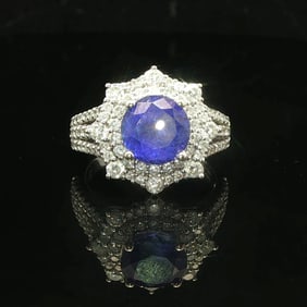18k White Gold 2.39ct Tanzanite and 1.04cttw Diamond Halo Ring Size 6.5