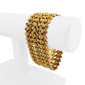 18k Yellow Gold Heavy Wide Vintage Fancy Link Bracelet Italy 7.25"