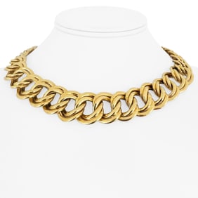 18k Yellow Gold Thick Graduated Double Curb Link Necklace Italy 16.5"