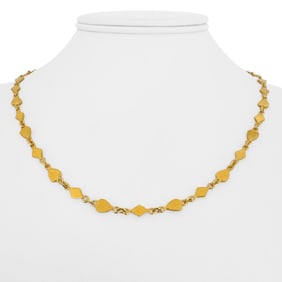 22k Yellow Gold Solid Hearts and Diamonds Link Necklace 18"