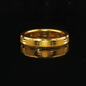24k Pure Yellow Gold Solid Diamond Cut Band Ring Size 6.25