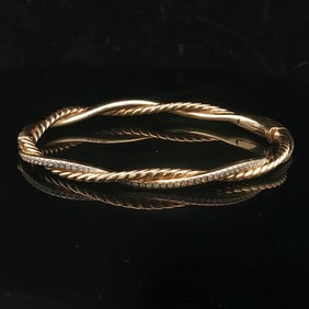 David Yurman 18k Yellow Gold and Diamond Infinity Bangle Bracelet 6.5"