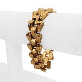 French 18k Rose Gold Vintage Ladies Tank Link Bracelet 7"